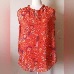 Rachel Zoe Floral Orange Sleeveless Top Women's Size XL